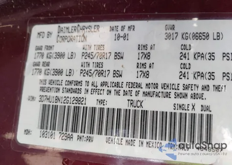 2002 Dodge Ram 1500 St z USA, uszkodzony, nr VIN 3D7HU18N12G129821